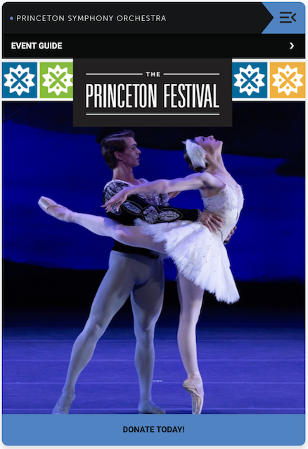 Program Guide Cover; text: Event Guide, The Princeton Festival, Donate Today!