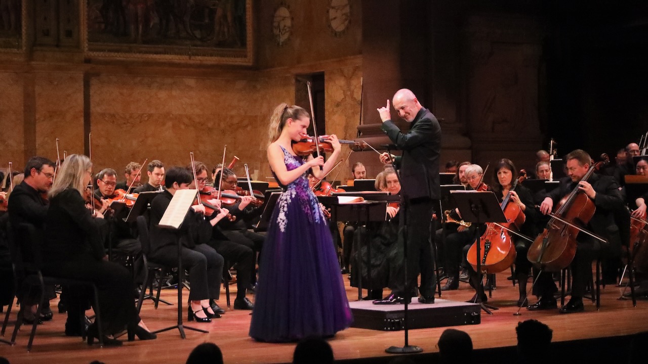 Aubree Oliverson, violin, performing with the PSO, Maestro Milanov