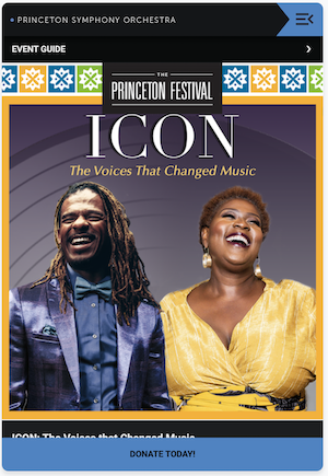 ICON Program Guide Cover; Text: PSO Event Guide, The Princeton Festival, ICON: The Voices That Changed Music