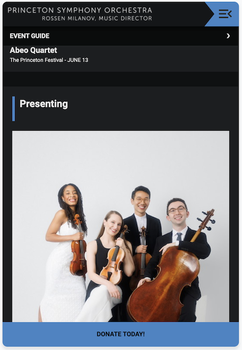Program Guide Cover presenting Abeo Quartet