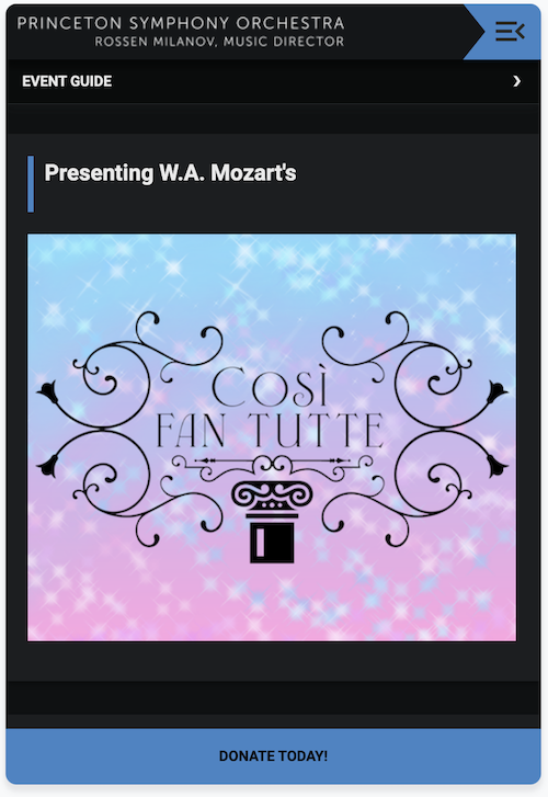 Program Guide Cover presenting W.A. Mozart's Cosi Fan Tutte