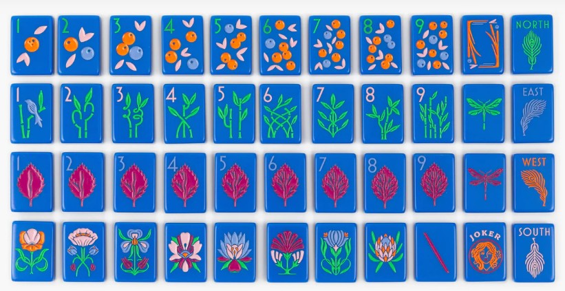 Blue floral mahjong tiles