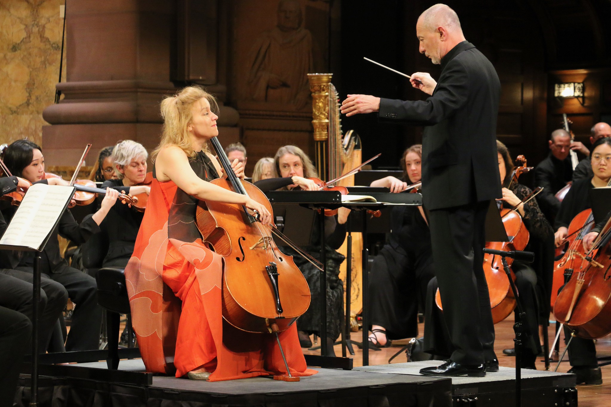 Cellist Maja Bogdanović on stage with Maestro Milanov and the PSO