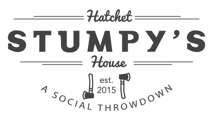 Two drawn hatchets, plus text - Stumpy's Hatchet House est. 2015, a Social Throwdown