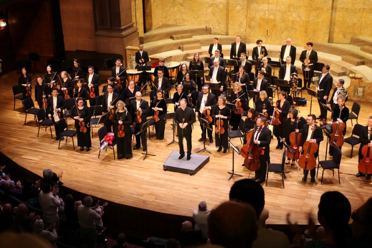 The PSO onstage at Richardson Auditorium with Rossen Milanov on the podium.