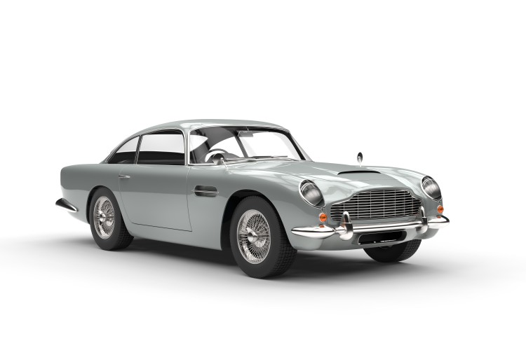 A silver Aston Martin
