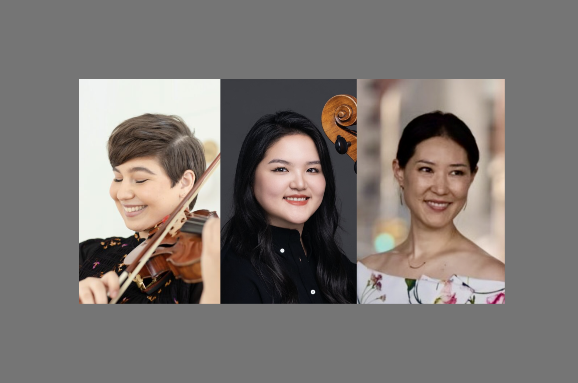 Emma Richman, violin, Wangshu Xiang, cello, and Yoon Lee, piano – headshots