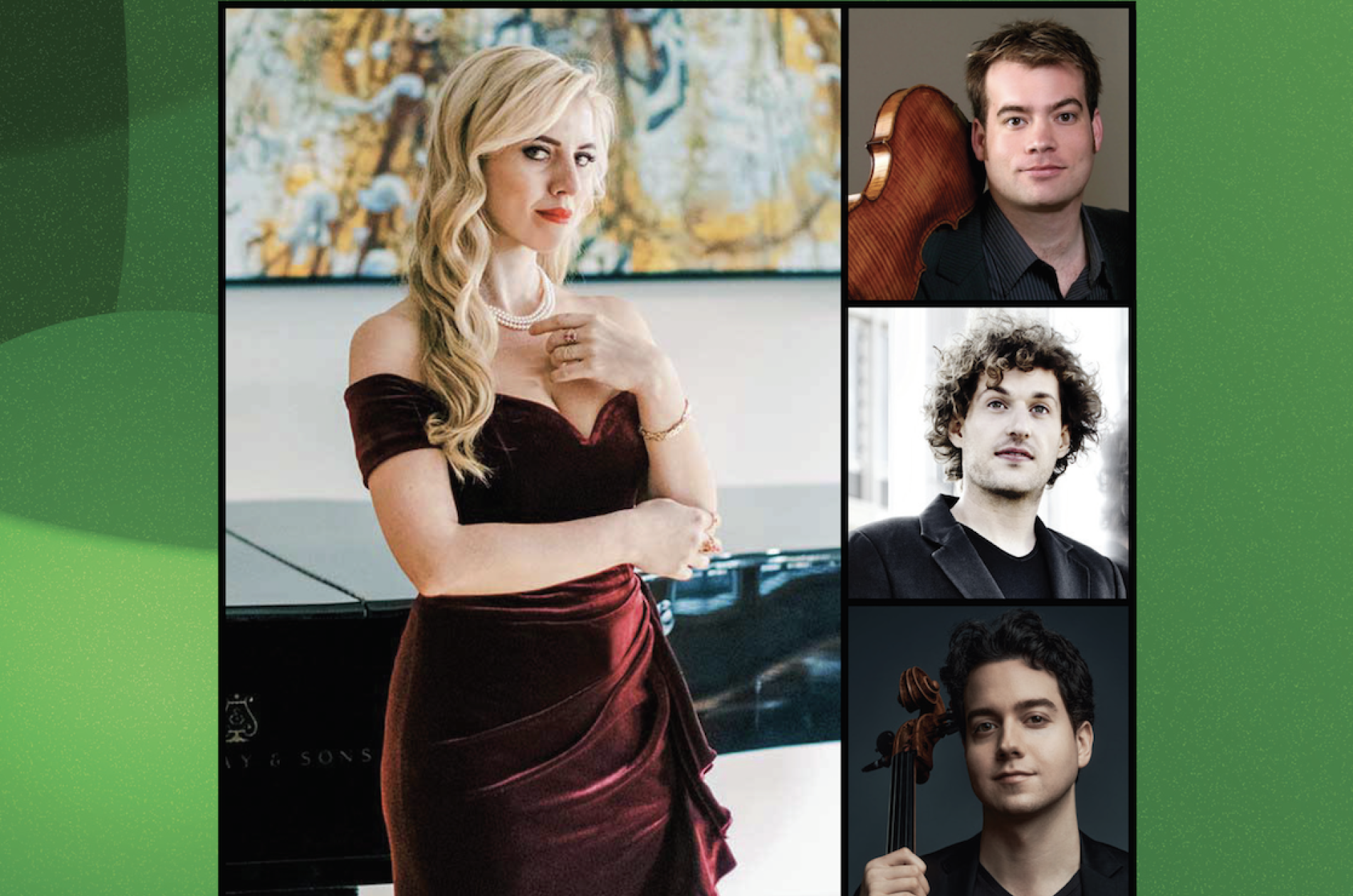 Piano Quartet members in a composite image on a green background.