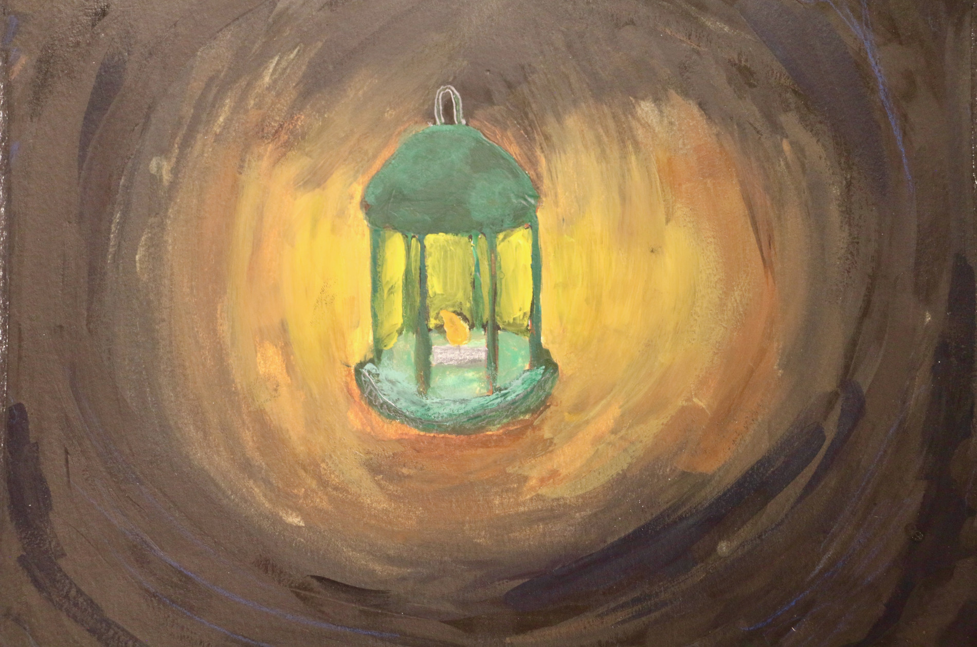 Art by Norah Meyer showing a lantern illuminated in darkness